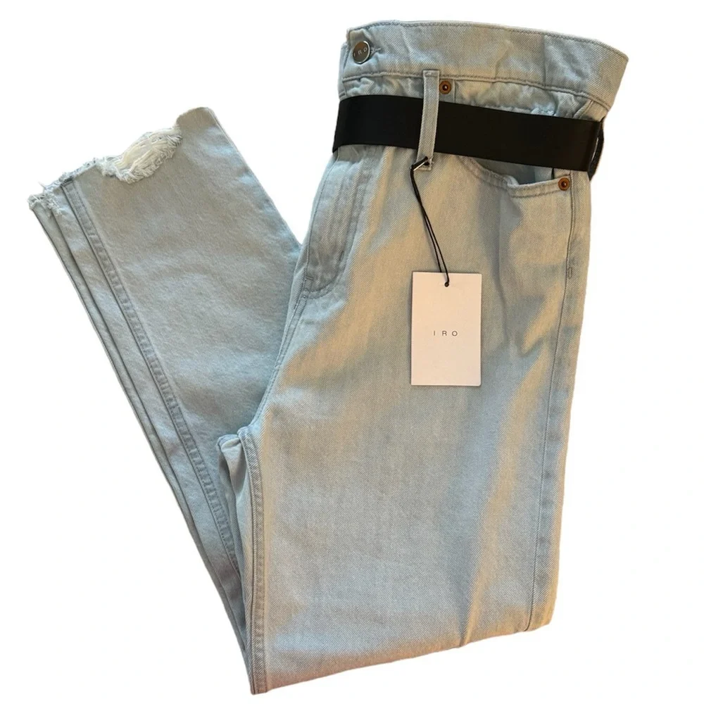 IRO Aven Belted Paper Bag Denim Jean Distressed Hem Size 29 - Picture 14 of 14